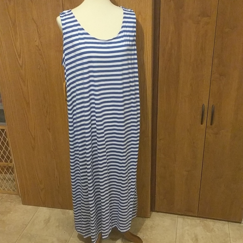 Blue and white striped dress